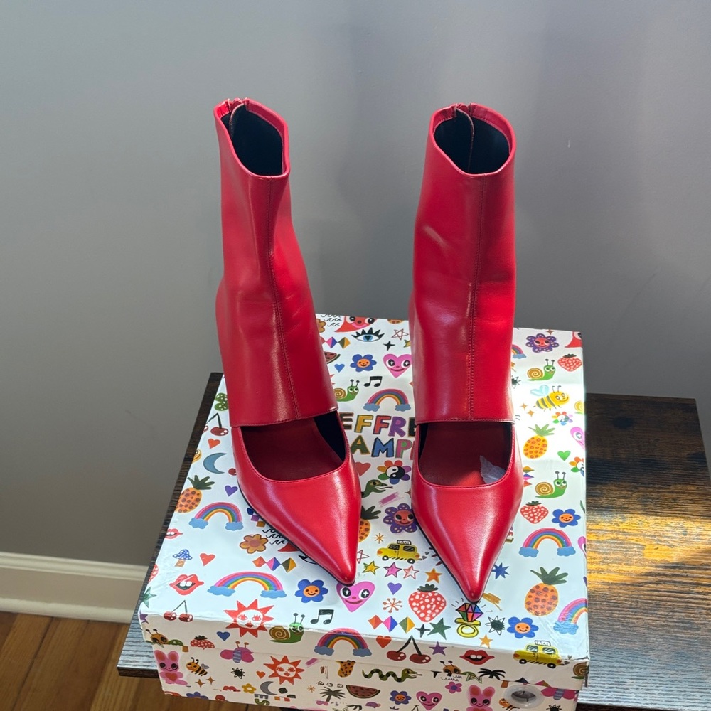 Jeffrey Campbell Red Pointed Toe Cutout Sock Boots
